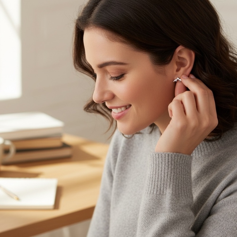 Mountain Silhouette Skiing Hiking Mini 925 Sterling Silver Simple Stud Earring - Picture 6 of 13